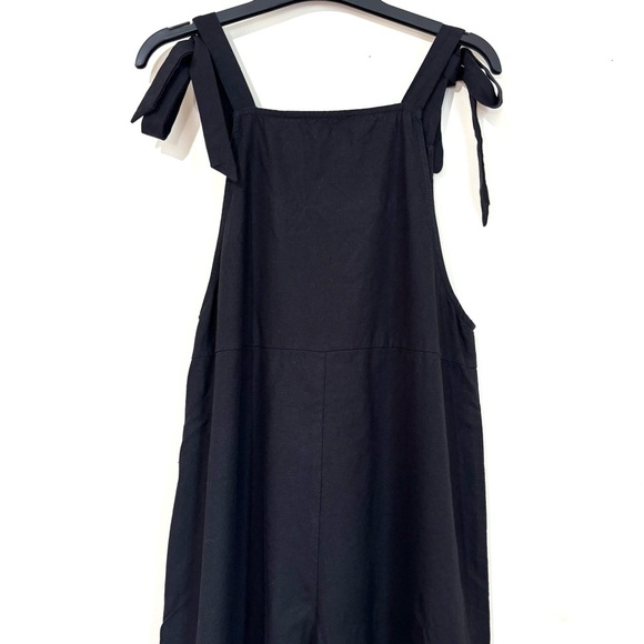 Lulus Tie Strap Beachy Linen Blend Straight Leg Preppy Black Overalls Jumpsuit L - Picture 7 of 16